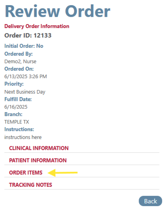 review order screenshot on mobile